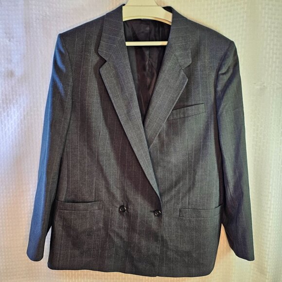 Vintage Burberry gray Pinstripe Womens Suit Medium Skirt & Blazer Set - Picture 6 of 13